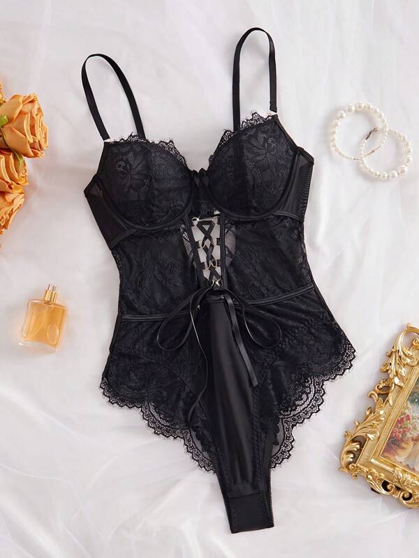 Solid Color Lace Patchwork Sleeveless Jumpsuit, Summer