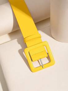 新款糖果色方形扣装饰腰带，时尚百搭，适合女士牛仔裤和休闲裤，宽腰带 - 紫色 - 查看 4