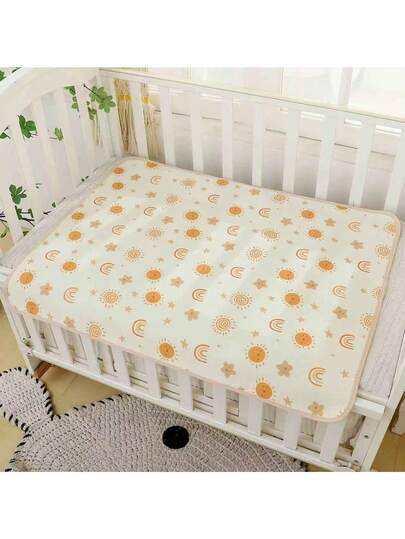 1 pieza Colchoneta para bebé de 3 capas impermeable con estampado de sol sonriente, almohadilla absorbente de orina para recién nacidos, lavable, para todas las estaciones
