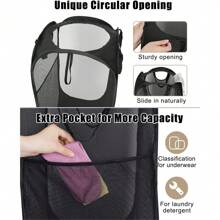 1pc Foldable Collapsible Laundry Basket With Pocket