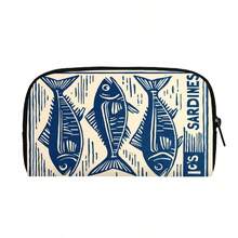 沙丁鱼印花拉链钱包，可装硬币、现金、信用卡、身份证，长款钱包，教师生日礼物、感谢礼物、通勤礼物、节日礼物、办公室周年纪念礼物、生日礼物、情人节礼物、女士结婚礼物、白领礼物、女士莲花钱包、女士钱包、长款钱包