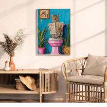 1pc Vibrant Leopard Print Canvas Art Print For Reading Newspaper-Unique Retro Style Bathroom Wall Decoration With Inner Frame Hanging Design, Which Is Very Suitable For Home Office, Living Room, Bedroom And Dining Room, Adding A Whimsical Feeling To Any Space. - Multicolor - View 8