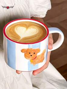 可爱手绘小狗陶瓷杯带手柄，可重复使用陶瓷咖啡杯，茶杯 - 彩色 - 查看 3