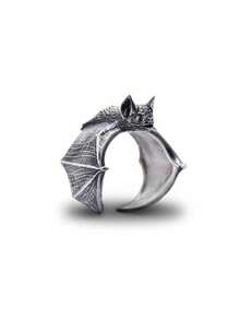 1pc Vintage Metal Minimalist Bat Shaped Open Ring, Fashionable Personalized Animal Ring For Men - Silver - View 7