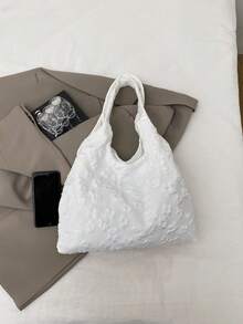 Túi đeo vai ren hoa dung tích lớn cho nữ, Túi đi biển thường ngày mới 2025, Ba lô đa năng nhẹ, Túi xách thời trang - trắng - Xem 6