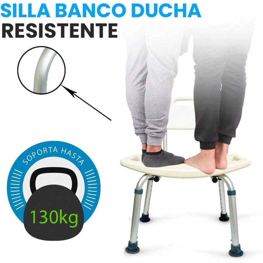 Seven Mine Silla para Baño Ducha con Respaldo [Altura Ajustable, Soporta 136 Kg]| Banco para Ducha Tina Regadera - 1 - Ver 1