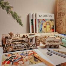 LKAPOPO 384pcs 3D Wooden Train Puzzle, DIY Handmade Assembling Model Toys, Gift