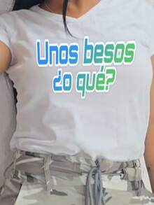 Playera cuello en v POLIÉSTER ,logo UNOS BESOS - Blanco - Ver 5