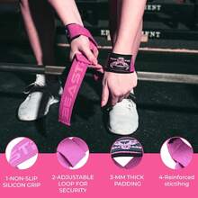 BEAST RAGE Lifting Straps For Weightlifting, Weight Lifting Straps Gym Power Workouts Lifting Wrist Straps Padded Cotton Men Women Support Lifters Deadlift Straps Hard Pull Exercise Straps - Hồng Pro - Xem 2