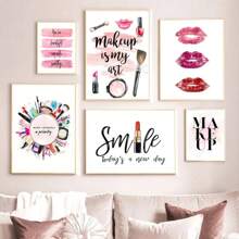 Stampa su tela con cartellone di moda, pennelli per trucco a forma di rossetto, quadro artistico pittura cosmetici, immagini di bellezza, cartellone per camera da ragazza, decorazione per la casa, opzionale con cornice