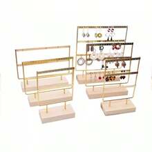 Iron & Wood Jewelry Display Stand For Earrings, Ear Studs, Necklaces, Rings, Pendants For Women Storage Organizer Travel Essentials Back To School Dormitory Storage Fall Decor - Multicolor - View 7