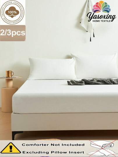 2/3pcs Set Plain Solid Color White Fitted Sheet Set Without Filler, Flower Print Fitted Sheet For Bedroom (1pc* Fitted Sheet + 1/2pcs*Pillowcase, No Pillow Core) Mattress Protector, Mattress Cover For Bed, Bed Sheet, Soft And Breathable, For All Size Bed -Twin, Full, King, Queen Size Sheet Deep Pocket Up To 11.8 Inch Deep Pocket Bed Sheet Bedspread Set
