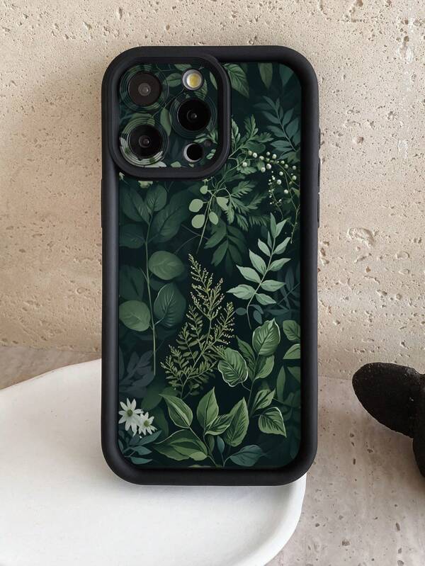 1pc Leaf Pattern Design Phone Case With Camera Protective Hole, Thick & Anti-Fall Black Cover Suitable For IPhone 11 Pro Max/12 Pro Max/13 Pro Max/14 Pro Max/15 Pro Max/16 Plus/16 Pro Max, 16E, Galaxy A55/A15/S24 Ultra/S25 Ultra, Redmi, OPPO/Realme, VIVO, Infinix, Honor, MOTO, One Plus