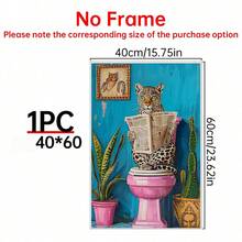 1pc Vibrant Leopard Print Canvas Art Print For Reading Newspaper-Unique Retro Style Bathroom Wall Decoration With Inner Frame Hanging Design, Which Is Very Suitable For Home Office, Living Room, Bedroom And Dining Room, Adding A Whimsical Feeling To Any Space. - Multicolor - View 10
