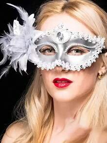 1pc Lace Masquerade Mask, Party Costume Mask, Wedding Carnival Mask, Personalized Face Mask, Stage Decorations, Sexy Half Face Lace Mask For Women, Feather Mask (Mask Style/Color Random, DIY Adhesive, May Have Slight Traces, Offset Printing) - Multicolor - View 12