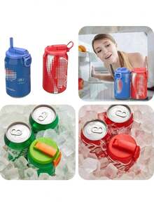1pc 4-Color Optional Soda Can Lid With Straw, Silicone Straw Preservation Lid, Food Preservation Lid, Reusable, Suitable For Soda Water, Canned Drinks, Fruit Juice, Food Preservation Storage, Parties And Festivals, Gifts. - Multicolor - View 5