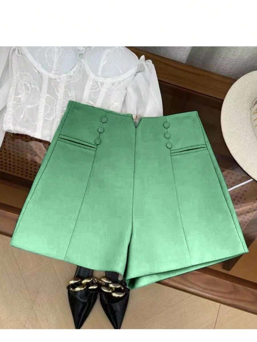 Liuhan Modas Shorts Women Tailoring Casual Versatile Front Pocket Zipper With Buttons Zipper - 綠色 - 查看 1