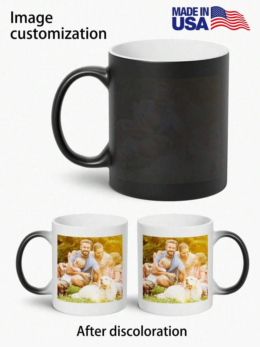 1 Personalized Magic Coffee Mug, 11 Oz - Customized Mug With Picture, Photo - Hot Customized Coffee Mug | Color Changing Mug, Personalized Gift For Family, Women, Men, Suitable For Christmas - 黑色 - 查看 1
