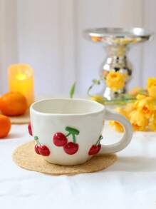 1pc 400ml Ceramic Cup With Fruit Pattern, Espresso Cup, Creative Ceramic Gift, Water Cup, Holiday Coffee Cup/Tea Cup, High-Quality Office/Home Breakfast Cup, Couple Gift Cup Back To School