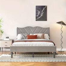 Full Size Modern Platform Bed  With Upholstered Head  Wooden Slats  No Box Spring Needed, Easy Assembly, Grey - Grey Velvet - View 11