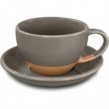 Mora Ceramic Latte Art Mug With Saucer - 10.5 Oz, Round Bottom Pours - Cafe Cups Cappuccino, Espresso, Coffee, Tea Etc - Porcelain Set Baristas, Great - Chai Latte - 芝麻奶 - 查看 1