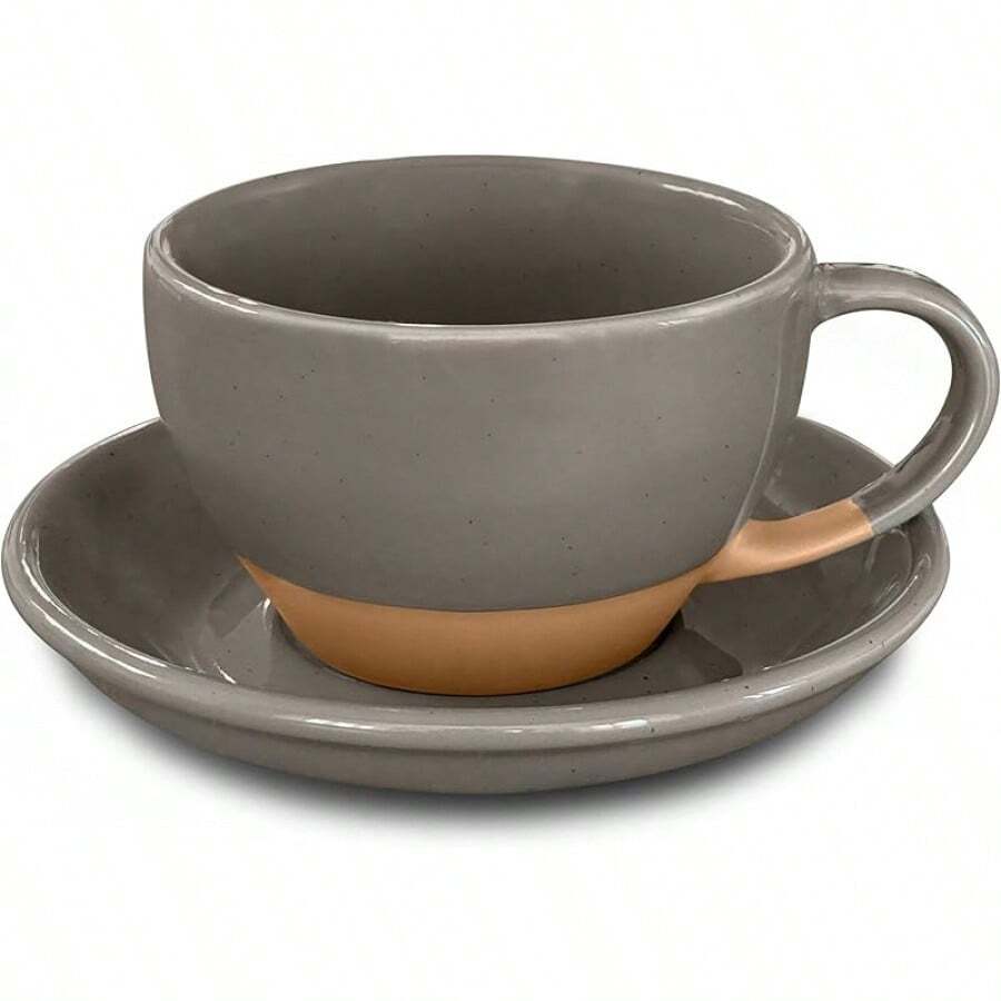 Mora Ceramic Latte Art Mug With Saucer - 10.5 Oz, Round Bottom Pours - Cafe Cups Cappuccino, Espresso, Coffee, Tea Etc - Porcelain Set Baristas, Great - Chai Latte - 芝麻奶 - 查看 1
