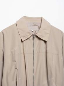 Plain Color Pleated Loose Short Jacket, Suitable For Spring & Autumn