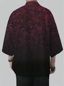 男士橄榄绿花卉图案和服式上衣，轻便休闲沙滩上衣，宽松版型，涤纶材质