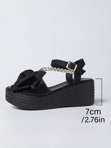 Dép sandal mùa hè thiết yếu cho nữ, trang trí nơ cho nét quyến rũ thanh lịch, thiết kế một khóa cổ điển để dễ dàng xỏ vào/tháo ra, đế dày và đế cao tạo sự ổn định thoải mái, thích hợp để đi làm, du lịch và kết hợp với nhiều trang phục khác nhau - màu đen - Xem 9