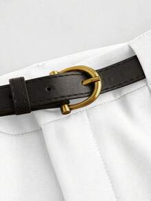 Mid-Waist Solid Color Elegant Straight-Leg Pants With Belt - White - View 3