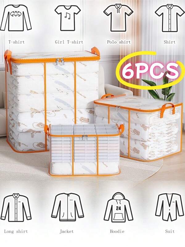 6pcs, Large-Capacity Waterproof PVC Storage Bags, Multi-Compartment Transparent Storage Bags, Large-Capacity Bags For Clothes, Blankets, And Miscellaneous Items, Waterproof, Moisture-Proof, And Dust-Proof, Suitable For Clothing And Bedding - Transparent Organizer Bags, Essential For Dorm, Moving, And Back-To-School, Ideal For Under-Bed Storage