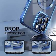 Magnetic For 15,14,13,12,11 Case With MagSafe Never Yellowing Drop Protection Full Camera Lens Protector Plating Soft Clear Phone Case For Men, Boys, Women Girls - Vàng - Xem 10