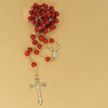 1pc High-End Niche Fragrant Wooden Bead Cross Pendant Necklace, Long Women Fashion Jewelry