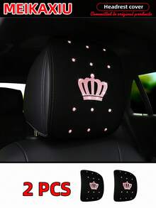 MEIKAXIU 1pc Glitter Crown Blingbling Soft Fabric Car Headrest Pillow Cover, Removable & Washable, Car Interior Accessories, Suitable For Women,Car Accessories - one-size - View 8