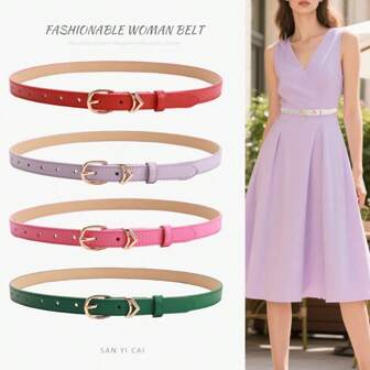 1pc New European Style Women's Slim Leather Belt, Korean Fashion Buckle Design Versatile Dress And Pants Belt Summer, School Fall, Autumn, Halloween