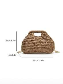 Fashionable Woven Handbag,Minimalist Design, Suitable For Spring/Summer Vacation, Beach, Stylish Shoulder Bag - Khaki - View 3
