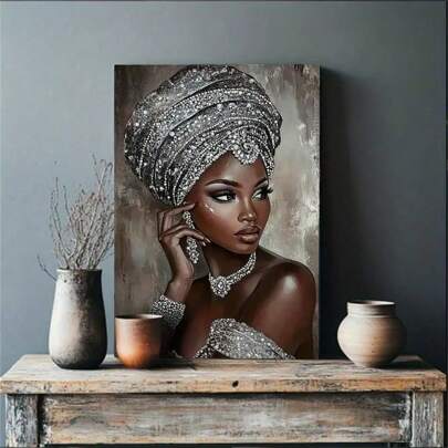1 peça Casa Decoração Arte de Parede Pôsteres e Impressões Pintura em Tela Elegante Rainha Africana com Adornos Radiantes Quarto e Sala de Estar Quarto Dormitório Decoração Pintura em Tela Pôsteres e Impressões Arte de Parede Imagens para Decoração de Sala de Estar Moldura Opcional