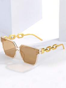 1 Pair Fashion Large Square Frame With Colored Lenses, Suitable For Beach And Party Occasions, Elegant Design - Multicolor - View 1