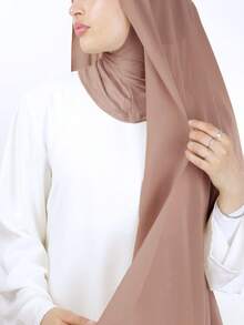 1set Women Classic Casual Instant Chiffon Hijab, Solid Scarf, Solid Color Soft & Breathable Modal Material, Versatile Neck Wrap/Head Scarf Combo, Suitable For Everyday Wear For Dress,Holiday,Travel Essential - Gray Rose - View 3