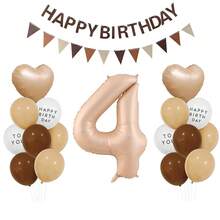 1 Set Caramel Latex Aluminum Foil Balloon Combo, 1-9 Years Old, With "Happy Birthday To You" Latex Balloon And Pennant, Suitable For Birthday Party Decoration