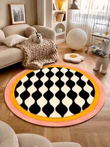 1 件精致、柔软、轻盈的圆形客厅地毯，简约钻石格经典风格，可水洗，奶油色卧室床边地毯，奢华高端黄色沙发、咖啡桌、椅子软垫，卧室装饰，房间装饰，小地毯，毯子，毛绒地毯，羊毛地毯，秋冬地毯 - 彩色 - 查看 2