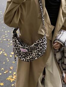 1pc Fashionable Simple Fabric Bag For Women, Leopard Pattern One Shoulder Crossbody Bag - Yellow - View 7