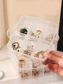 1 件儿童发饰收纳盒，带盖透明首饰盒，带隔层的串珠收纳盒，多功能珠宝包装盒