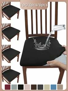 6 pièces Housse de siège de chaise universelle imperméable en soie de lait, housse de siège de chaise de couleur unie brossée et très élastique, housse de chaise douce et confortable, anti-poussière et anti-salissure, convenant aux chaises de salle à manger, aux bureaux et à la décoration de la maison, housses de chaises de salle à manger, ensemble de 4 housses de chaises de salle à manger