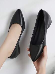 Round Toe Simple Comfortable Chunky Heel Slip-On Fashionable Flats