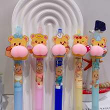 1pc Yellow Butter Bear Stress Toy Squeeze Butt Creative Neutral Pen Cute Press-Type Signing Pen School Supplies, Back To School