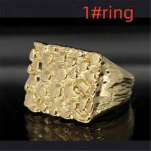 1pc Metallic Gold-Tone Minimalist Embossed Hiphop Men's Ring, Suitable For Casual Wear, Party, Event, Gift Giving