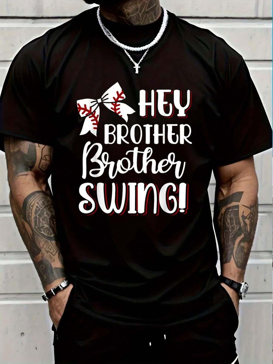 Funny Baseball Sister Hey Swing Baseball Kid-Shirt Graphic Tees Summer Clothes Men Shirts Street Wear - Black - View 1