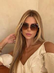 Women Oversized Rimless Sunglasses Famous Design Sexy Vintage Summer Style Uv400 - màu nâu - Xem 1