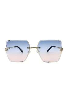 Women Oversized Rimless Sunglasses Famous Design Sexy Vintage Summer Style Uv400 - Azul - Ver 2